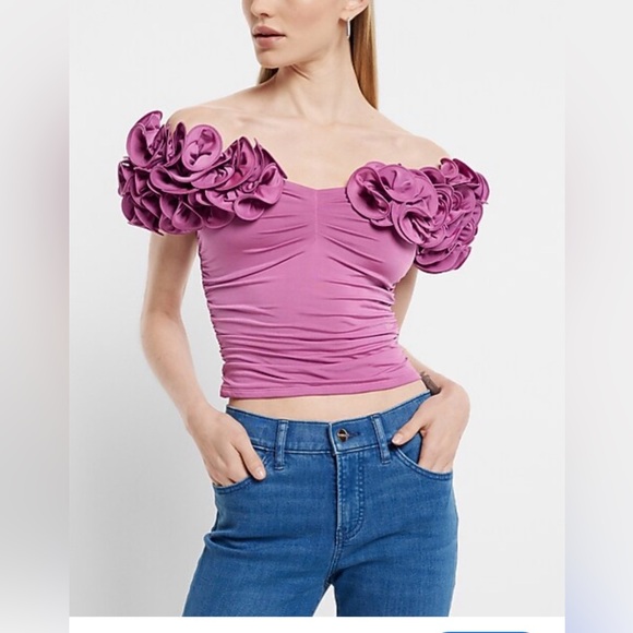 Express Purple Ruffled Off-Shoulder Blouse - Picture 1 of 8